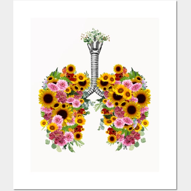 Lung Anatomy, floral sunflowers anatomy, Cancer Awareness Wall Art by Collagedream